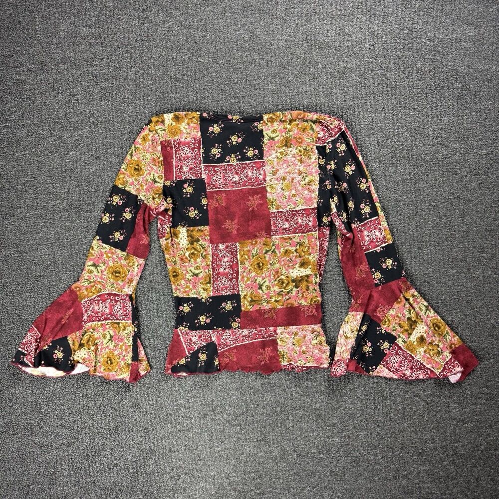 Vintage 90s Y2K Patchwork Bell Sleeve Top Sz Small Whimsigoth Fairy Grunge Boho - Picture 2 of 12